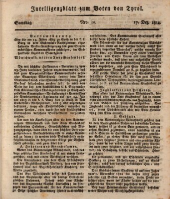 Bote für Tirol (Kaiserlich-Königlich privilegirter Bothe von und für Tirol und Vorarlberg) Samstag 17. Dezember 1814