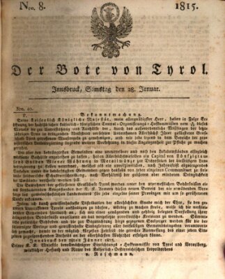 Bote für Tirol (Kaiserlich-Königlich privilegirter Bothe von und für Tirol und Vorarlberg) Samstag 28. Januar 1815