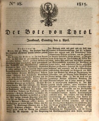 Bote für Tirol (Kaiserlich-Königlich privilegirter Bothe von und für Tirol und Vorarlberg) Samstag 8. April 1815