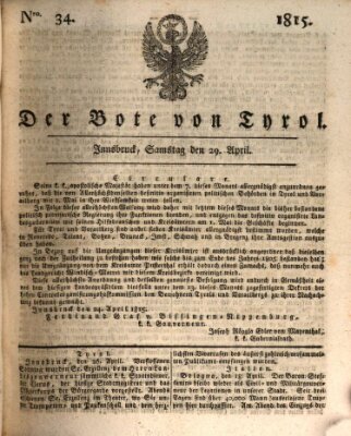 Bote für Tirol (Kaiserlich-Königlich privilegirter Bothe von und für Tirol und Vorarlberg) Samstag 29. April 1815