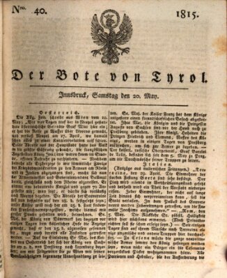 Bote für Tirol (Kaiserlich-Königlich privilegirter Bothe von und für Tirol und Vorarlberg) Samstag 20. Mai 1815