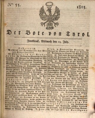 Bote für Tirol (Kaiserlich-Königlich privilegirter Bothe von und für Tirol und Vorarlberg) Mittwoch 12. Juli 1815