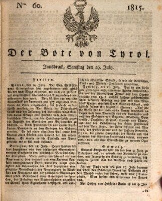 Bote für Tirol (Kaiserlich-Königlich privilegirter Bothe von und für Tirol und Vorarlberg) Samstag 29. Juli 1815