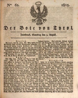 Bote für Tirol (Kaiserlich-Königlich privilegirter Bothe von und für Tirol und Vorarlberg) Samstag 5. August 1815