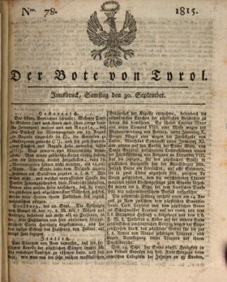 Bote für Tirol (Kaiserlich-Königlich privilegirter Bothe von und für Tirol und Vorarlberg) Samstag 30. September 1815