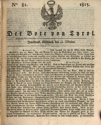 Bote für Tirol (Kaiserlich-Königlich privilegirter Bothe von und für Tirol und Vorarlberg) Mittwoch 11. Oktober 1815