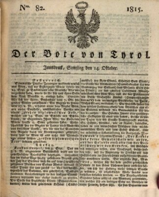 Bote für Tirol (Kaiserlich-Königlich privilegirter Bothe von und für Tirol und Vorarlberg) Samstag 14. Oktober 1815