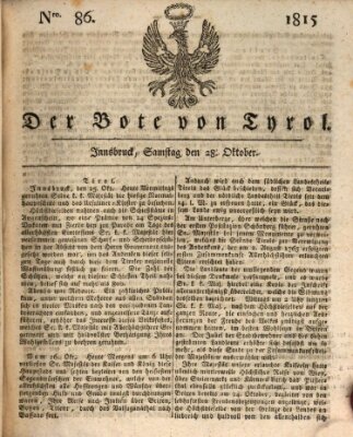 Bote für Tirol (Kaiserlich-Königlich privilegirter Bothe von und für Tirol und Vorarlberg) Samstag 28. Oktober 1815