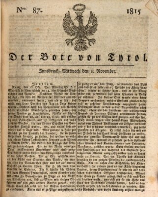 Bote für Tirol (Kaiserlich-Königlich privilegirter Bothe von und für Tirol und Vorarlberg) Mittwoch 1. November 1815