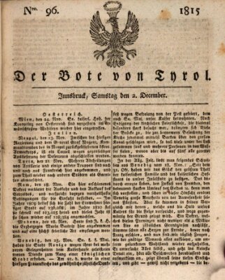 Bote für Tirol (Kaiserlich-Königlich privilegirter Bothe von und für Tirol und Vorarlberg) Samstag 2. Dezember 1815