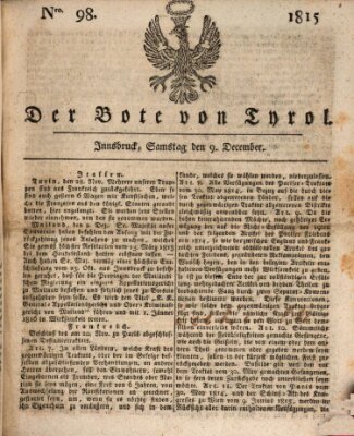 Bote für Tirol (Kaiserlich-Königlich privilegirter Bothe von und für Tirol und Vorarlberg) Samstag 9. Dezember 1815