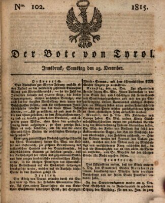 Bote für Tirol (Kaiserlich-Königlich privilegirter Bothe von und für Tirol und Vorarlberg) Samstag 23. Dezember 1815