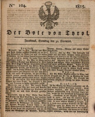 Bote für Tirol (Kaiserlich-Königlich privilegirter Bothe von und für Tirol und Vorarlberg) Samstag 30. Dezember 1815