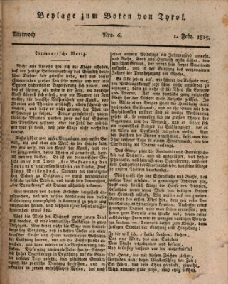 Bote für Tirol (Kaiserlich-Königlich privilegirter Bothe von und für Tirol und Vorarlberg) Mittwoch 1. Februar 1815