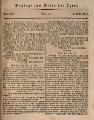 Bote für Tirol (Kaiserlich-Königlich privilegirter Bothe von und für Tirol und Vorarlberg) Mittwoch 8. März 1815