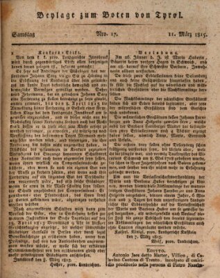 Bote für Tirol (Kaiserlich-Königlich privilegirter Bothe von und für Tirol und Vorarlberg) Samstag 11. März 1815