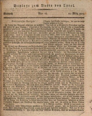 Bote für Tirol (Kaiserlich-Königlich privilegirter Bothe von und für Tirol und Vorarlberg) Mittwoch 15. März 1815