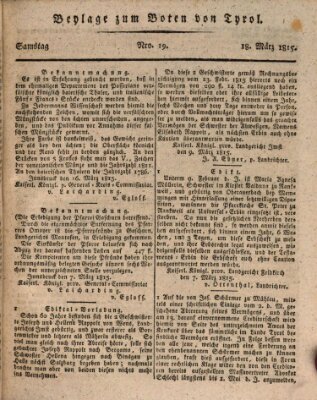 Bote für Tirol (Kaiserlich-Königlich privilegirter Bothe von und für Tirol und Vorarlberg) Samstag 18. März 1815