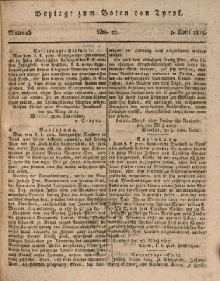 Bote für Tirol (Kaiserlich-Königlich privilegirter Bothe von und für Tirol und Vorarlberg) Mittwoch 5. April 1815