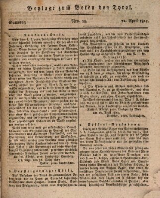 Bote für Tirol (Kaiserlich-Königlich privilegirter Bothe von und für Tirol und Vorarlberg) Samstag 22. April 1815