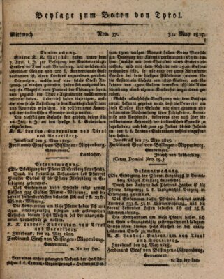 Bote für Tirol (Kaiserlich-Königlich privilegirter Bothe von und für Tirol und Vorarlberg) Mittwoch 31. Mai 1815