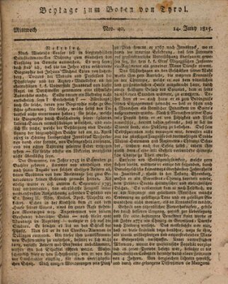 Bote für Tirol (Kaiserlich-Königlich privilegirter Bothe von und für Tirol und Vorarlberg) Mittwoch 14. Juni 1815