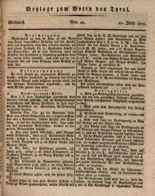 Bote für Tirol (Kaiserlich-Königlich privilegirter Bothe von und für Tirol und Vorarlberg) Mittwoch 21. Juni 1815