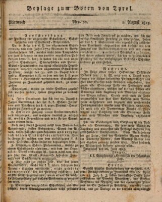 Bote für Tirol (Kaiserlich-Königlich privilegirter Bothe von und für Tirol und Vorarlberg) Mittwoch 2. August 1815