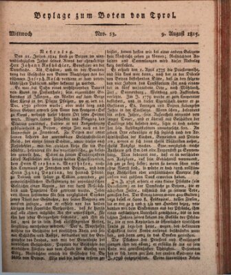 Bote für Tirol (Kaiserlich-Königlich privilegirter Bothe von und für Tirol und Vorarlberg) Mittwoch 9. August 1815