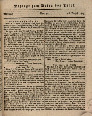 Bote für Tirol (Kaiserlich-Königlich privilegirter Bothe von und für Tirol und Vorarlberg) Mittwoch 16. August 1815