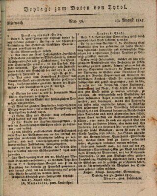 Bote für Tirol (Kaiserlich-Königlich privilegirter Bothe von und für Tirol und Vorarlberg) Mittwoch 23. August 1815