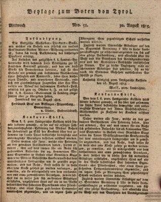 Bote für Tirol (Kaiserlich-Königlich privilegirter Bothe von und für Tirol und Vorarlberg) Mittwoch 30. August 1815