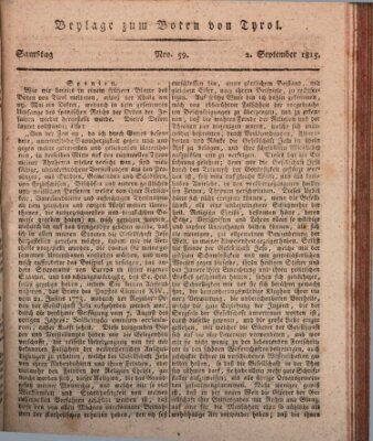 Bote für Tirol (Kaiserlich-Königlich privilegirter Bothe von und für Tirol und Vorarlberg) Samstag 2. September 1815