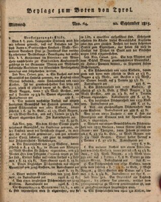 Bote für Tirol (Kaiserlich-Königlich privilegirter Bothe von und für Tirol und Vorarlberg) Mittwoch 20. September 1815