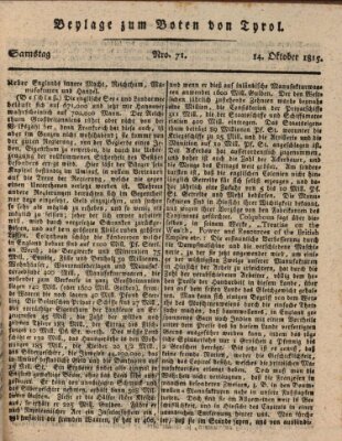 Bote für Tirol (Kaiserlich-Königlich privilegirter Bothe von und für Tirol und Vorarlberg) Samstag 14. Oktober 1815