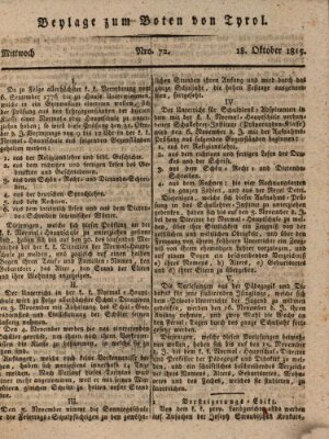 Bote für Tirol (Kaiserlich-Königlich privilegirter Bothe von und für Tirol und Vorarlberg) Mittwoch 18. Oktober 1815