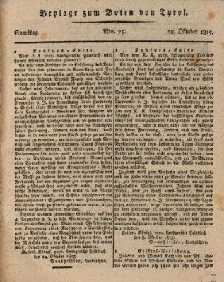 Bote für Tirol (Kaiserlich-Königlich privilegirter Bothe von und für Tirol und Vorarlberg) Samstag 28. Oktober 1815