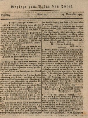 Bote für Tirol (Kaiserlich-Königlich privilegirter Bothe von und für Tirol und Vorarlberg) Samstag 18. November 1815