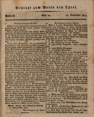 Bote für Tirol (Kaiserlich-Königlich privilegirter Bothe von und für Tirol und Vorarlberg) Mittwoch 22. November 1815