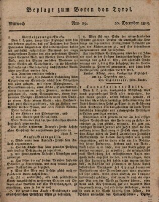 Bote für Tirol (Kaiserlich-Königlich privilegirter Bothe von und für Tirol und Vorarlberg) Mittwoch 20. Dezember 1815