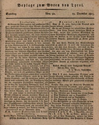 Bote für Tirol (Kaiserlich-Königlich privilegirter Bothe von und für Tirol und Vorarlberg) Samstag 23. Dezember 1815