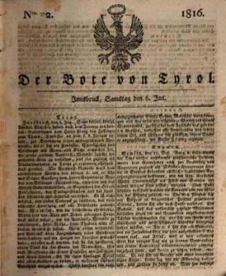 Bote für Tirol (Kaiserlich-Königlich privilegirter Bothe von und für Tirol und Vorarlberg) Samstag 6. Januar 1816