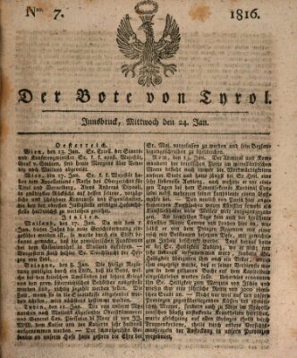 Bote für Tirol (Kaiserlich-Königlich privilegirter Bothe von und für Tirol und Vorarlberg) Mittwoch 24. Januar 1816