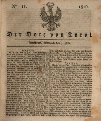 Bote für Tirol (Kaiserlich-Königlich privilegirter Bothe von und für Tirol und Vorarlberg) Mittwoch 7. Februar 1816