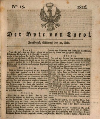 Bote für Tirol (Kaiserlich-Königlich privilegirter Bothe von und für Tirol und Vorarlberg) Mittwoch 21. Februar 1816