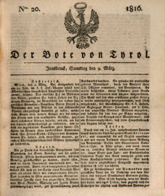 Bote für Tirol (Kaiserlich-Königlich privilegirter Bothe von und für Tirol und Vorarlberg) Samstag 9. März 1816