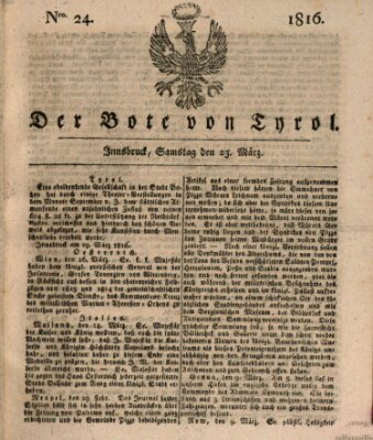 Bote für Tirol (Kaiserlich-Königlich privilegirter Bothe von und für Tirol und Vorarlberg) Samstag 23. März 1816