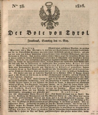 Bote für Tirol (Kaiserlich-Königlich privilegirter Bothe von und für Tirol und Vorarlberg) Samstag 11. Mai 1816