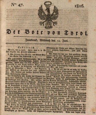 Bote für Tirol (Kaiserlich-Königlich privilegirter Bothe von und für Tirol und Vorarlberg) Mittwoch 12. Juni 1816