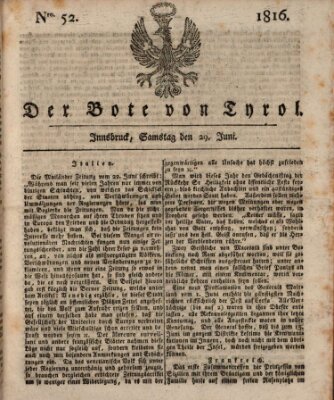 Bote für Tirol (Kaiserlich-Königlich privilegirter Bothe von und für Tirol und Vorarlberg) Samstag 29. Juni 1816